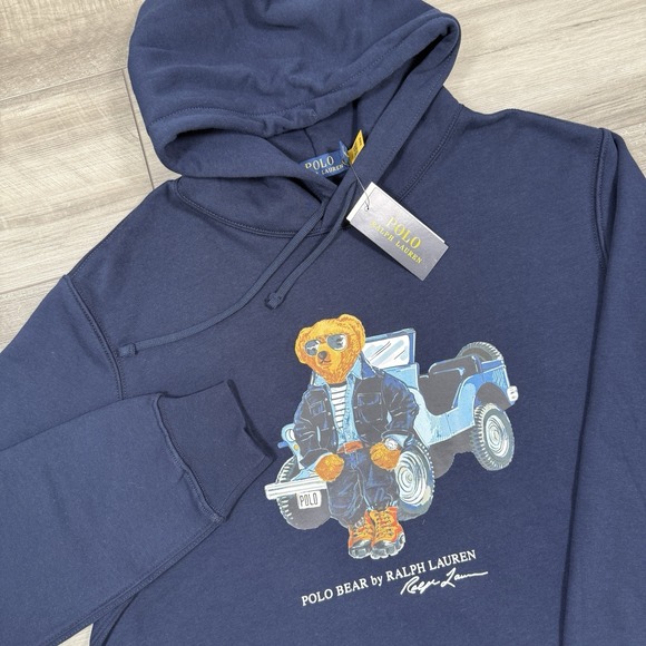 Polo Ralph Lauren Fleece Hoodie Sweatshirt Polo Aviator Jeep Bear Size XL NEW - Picture 1 of 6